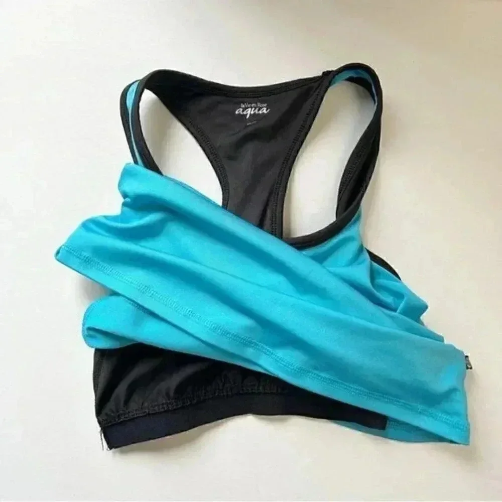 La Vie en Rose Workout Tank Top and Shorts 2 PC Activewear  Set Blue Black XS/S - Picture 8 of 12